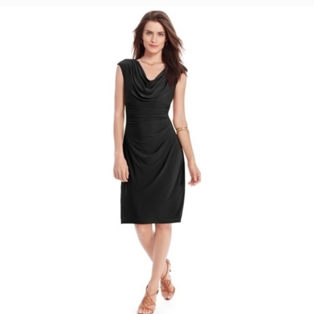 Lauren Ralph Lauren Black Draped Cowl-Neck Midi Little Black Dress
